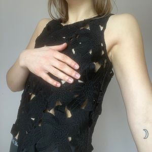 semi sheer crochet black floral tank by acemi